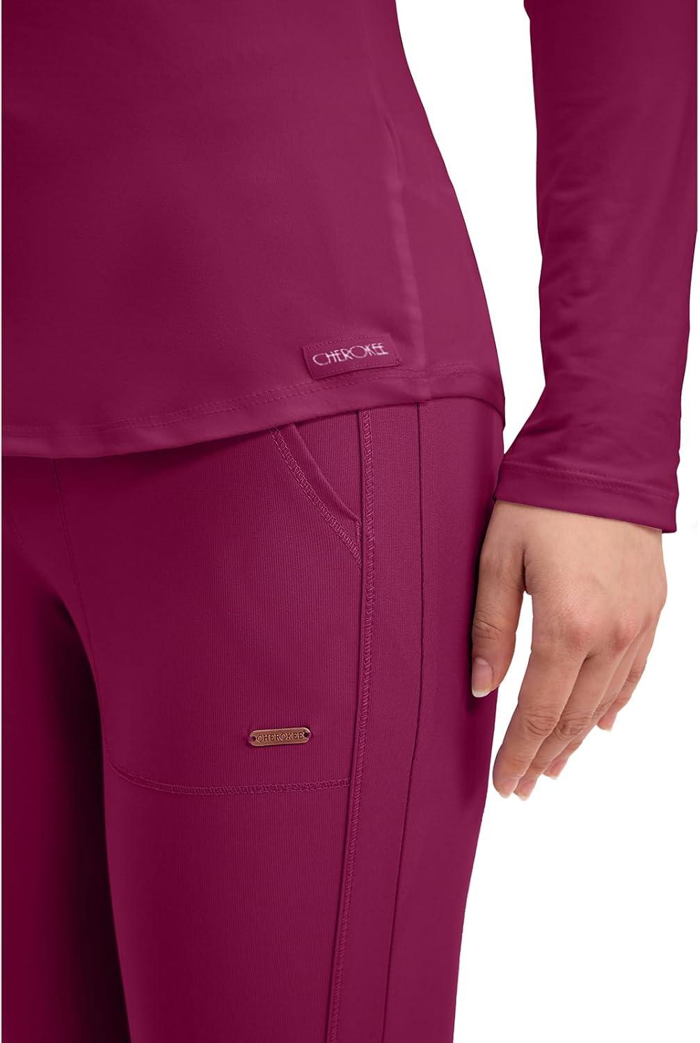 imageCherokee Underscrub Long Sleeve Womens Knit Tee Nursing Underscrubs Crew Neck Layering Top for Women CK773Wine