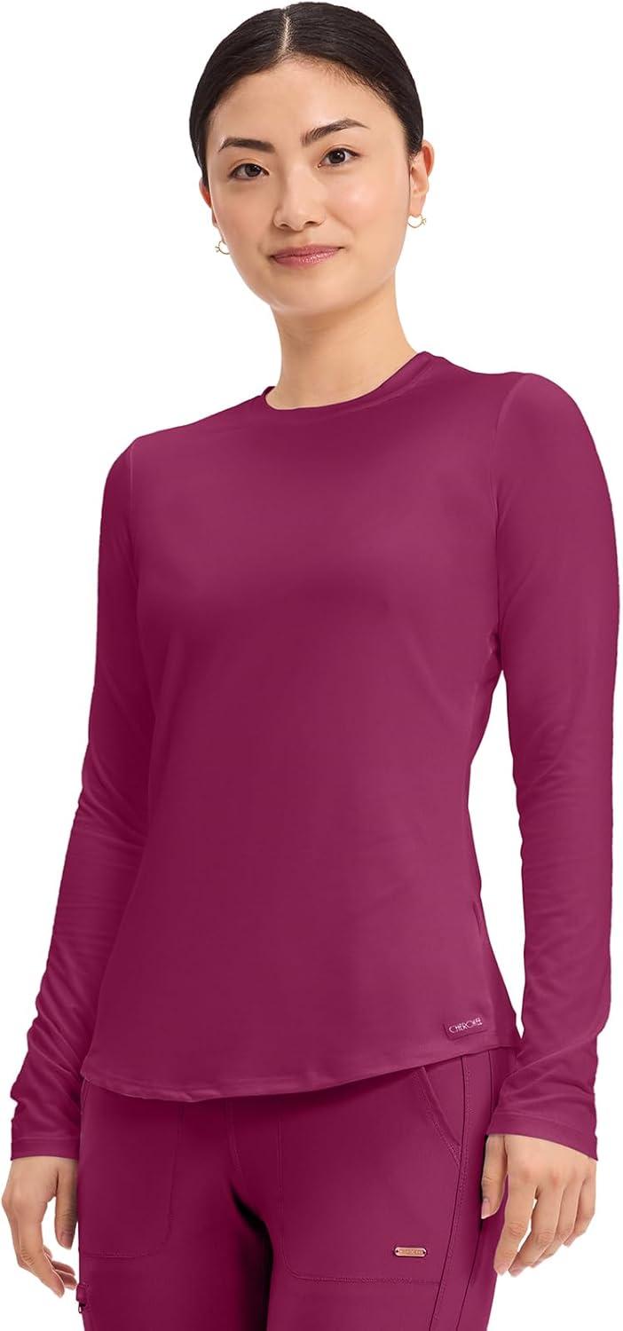 imageCherokee Underscrub Long Sleeve Womens Knit Tee Nursing Underscrubs Crew Neck Layering Top for Women CK773Wine
