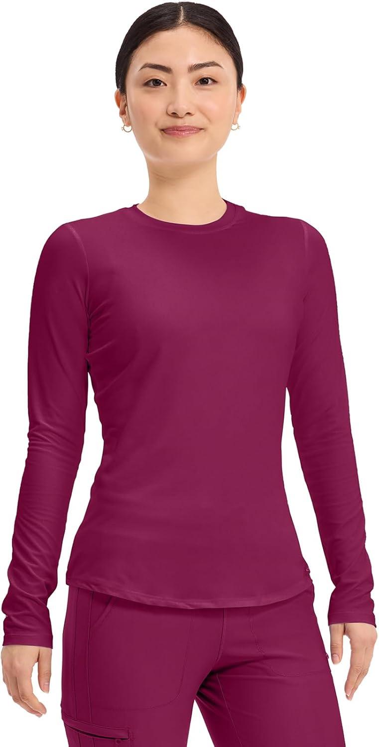 imageCherokee Underscrub Long Sleeve Womens Knit Tee Nursing Underscrubs Crew Neck Layering Top for Women CK773Wine