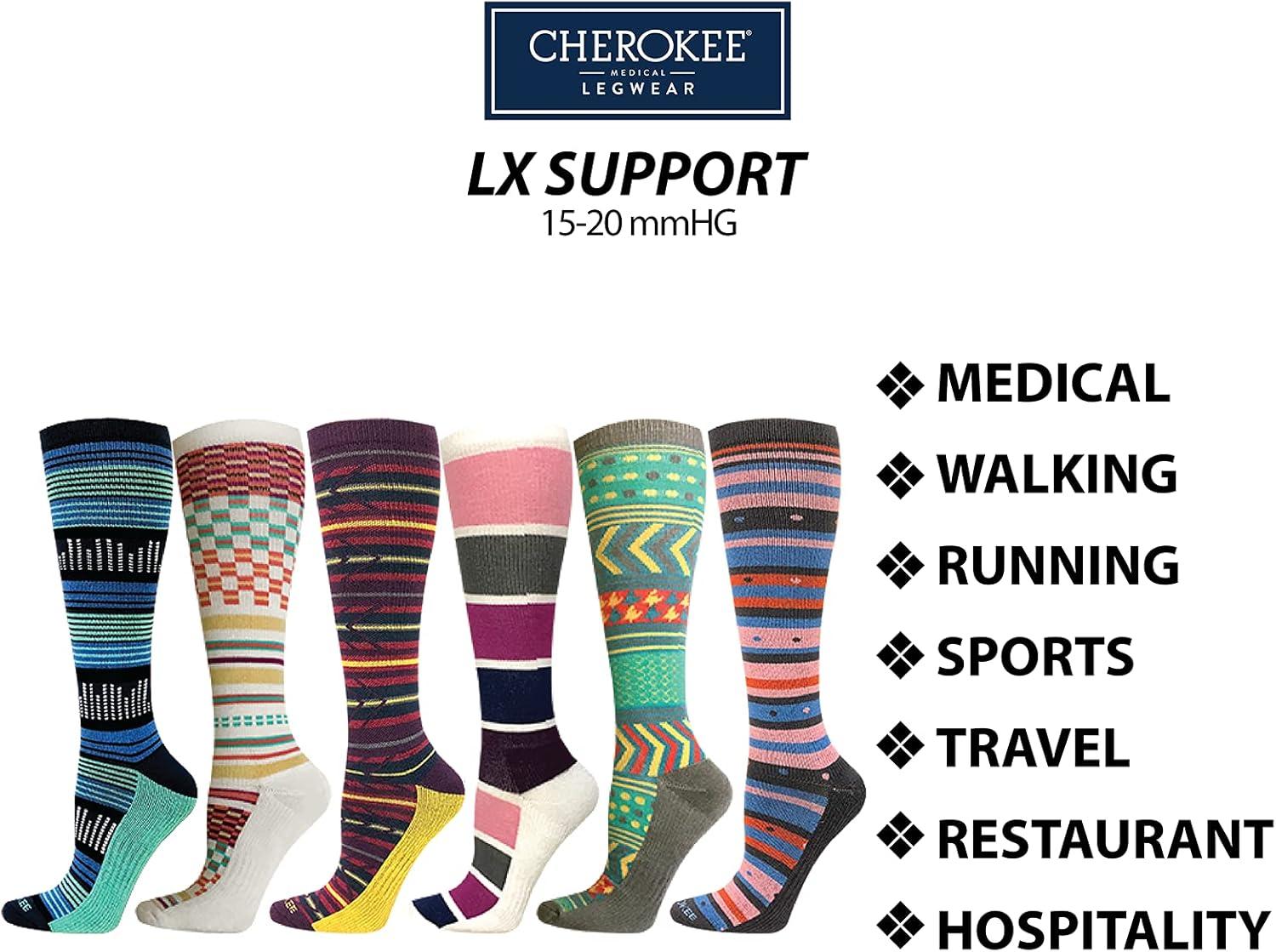 imageCherokee Unisex Knee High Compression Socks 1520 mmHg Arch Support MoistureWicking 1 Pair LXSUPPORTOnyx