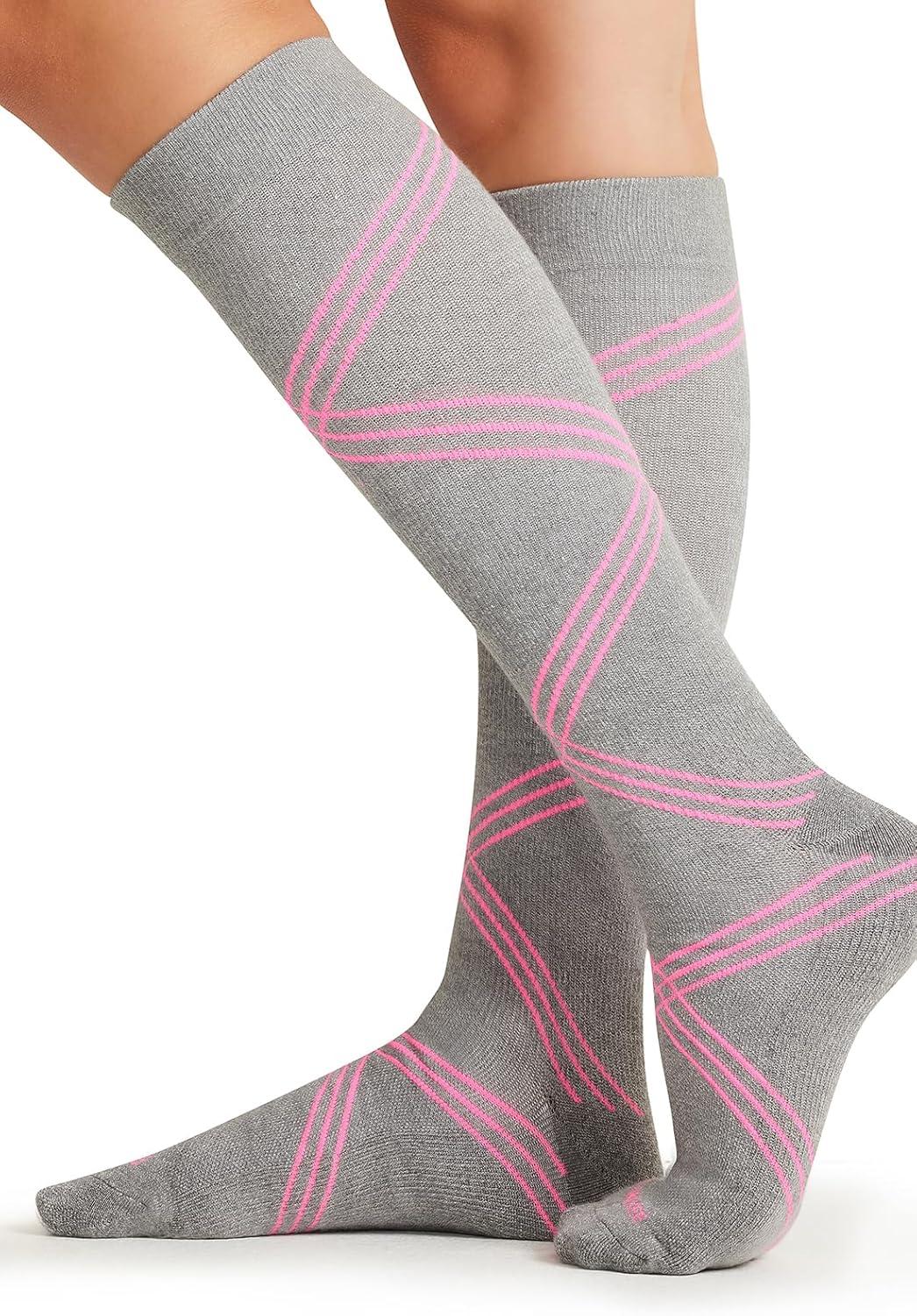 imageCherokee Unisex Knee High Compression Socks 1520 mmHg Arch Support MoistureWicking 1 Pair LXSUPPORTTwisted Shocking Pink