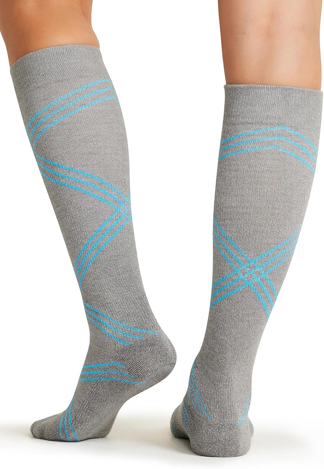 imageCherokee Unisex Knee High Compression Socks 1520 mmHg Arch Support MoistureWicking 1 Pair LXSUPPORTTwisted Turquoise