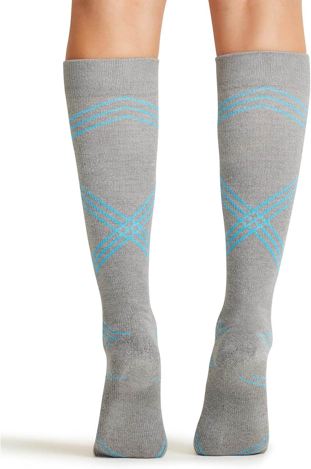 imageCherokee Unisex Knee High Compression Socks 1520 mmHg Arch Support MoistureWicking 1 Pair LXSUPPORTTwisted Turquoise