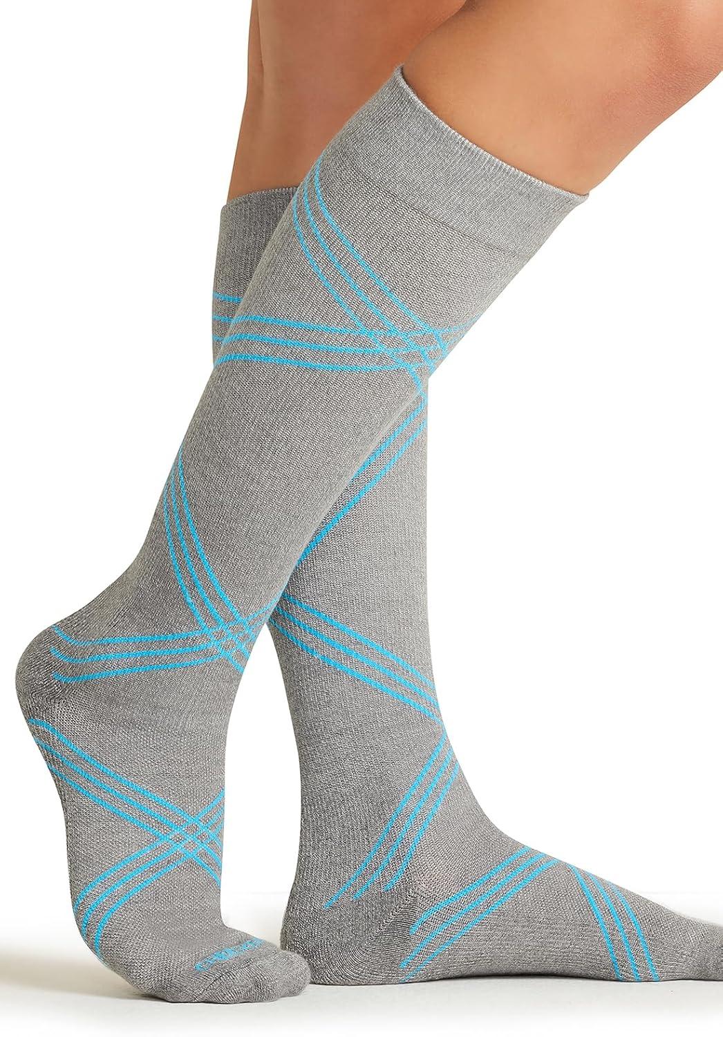 imageCherokee Unisex Knee High Compression Socks 1520 mmHg Arch Support MoistureWicking 1 Pair LXSUPPORTTwisted Turquoise