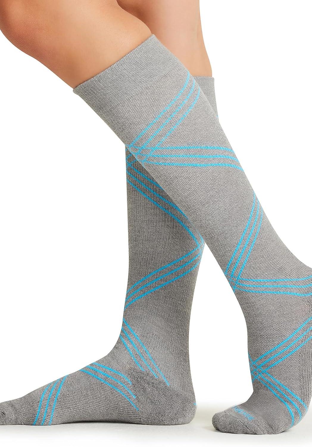 imageCherokee Unisex Knee High Compression Socks 1520 mmHg Arch Support MoistureWicking 1 Pair LXSUPPORTTwisted Turquoise