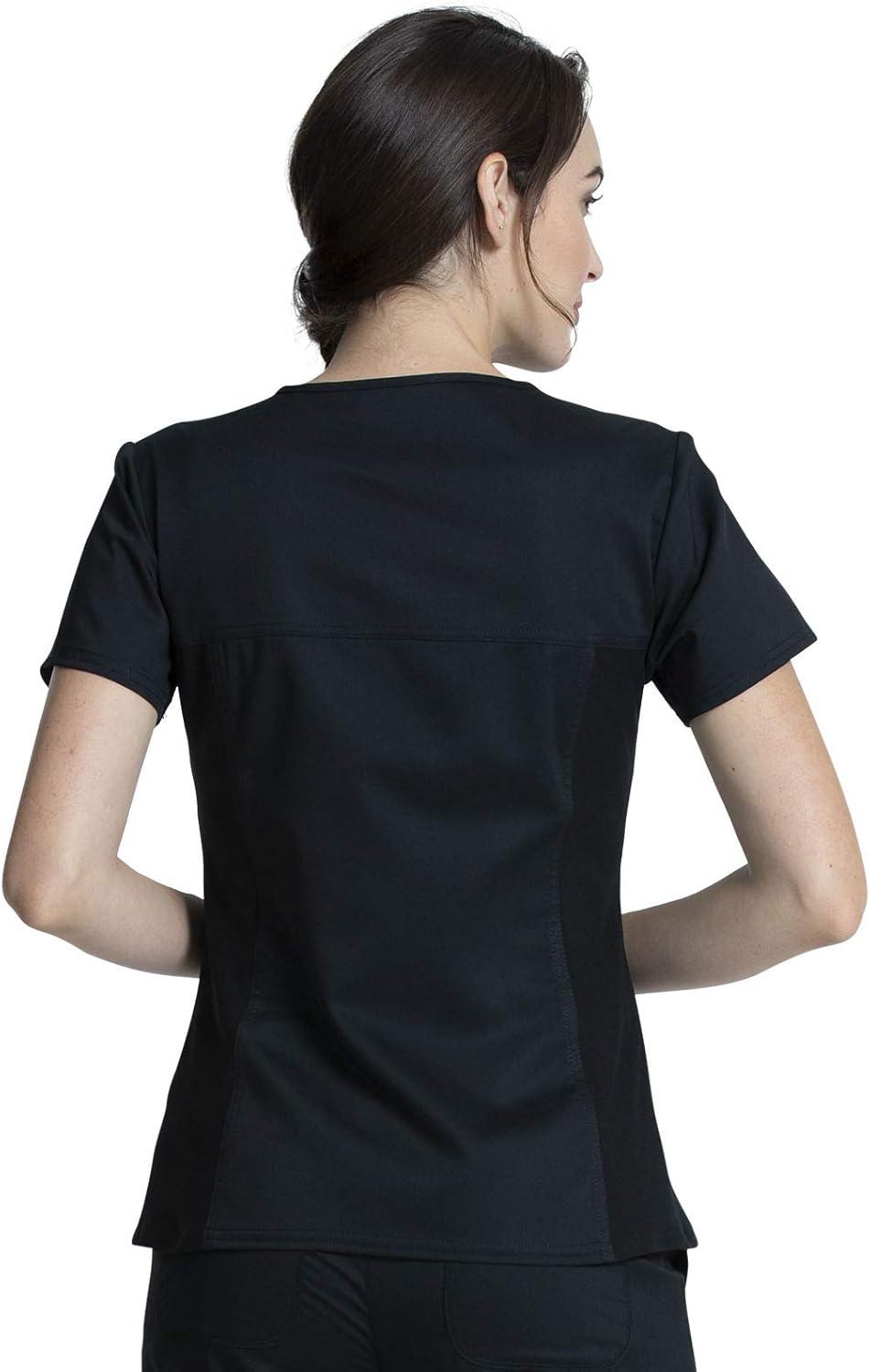 imageCherokee VNeck Knit Panel Scrub Top for Women Modern Classic Fit with Stretch Side Panels amp Kangaroo Pocket WW2875Black