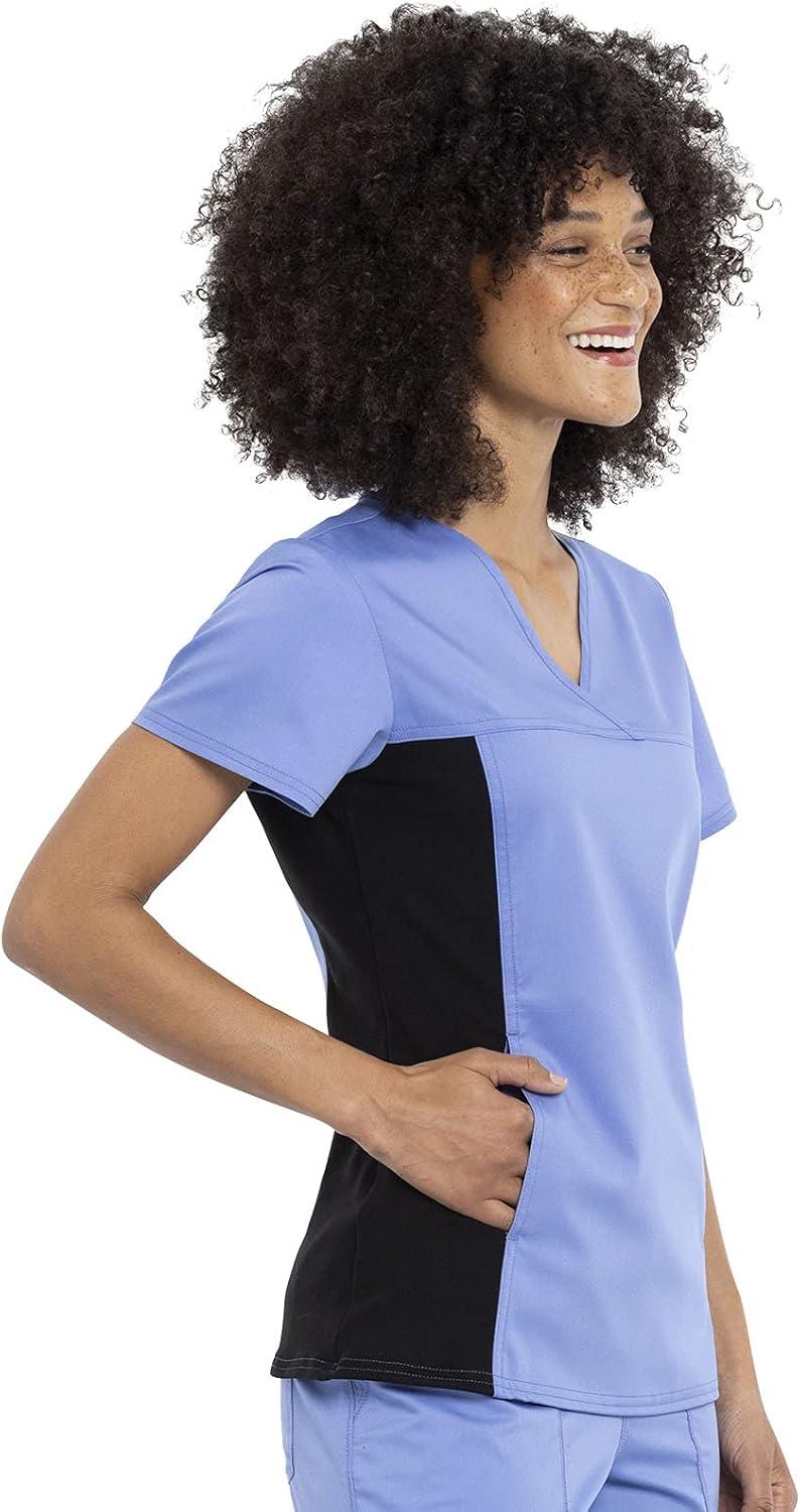 imageCherokee VNeck Knit Panel Scrub Top for Women Modern Classic Fit with Stretch Side Panels amp Kangaroo Pocket WW2875Ciel