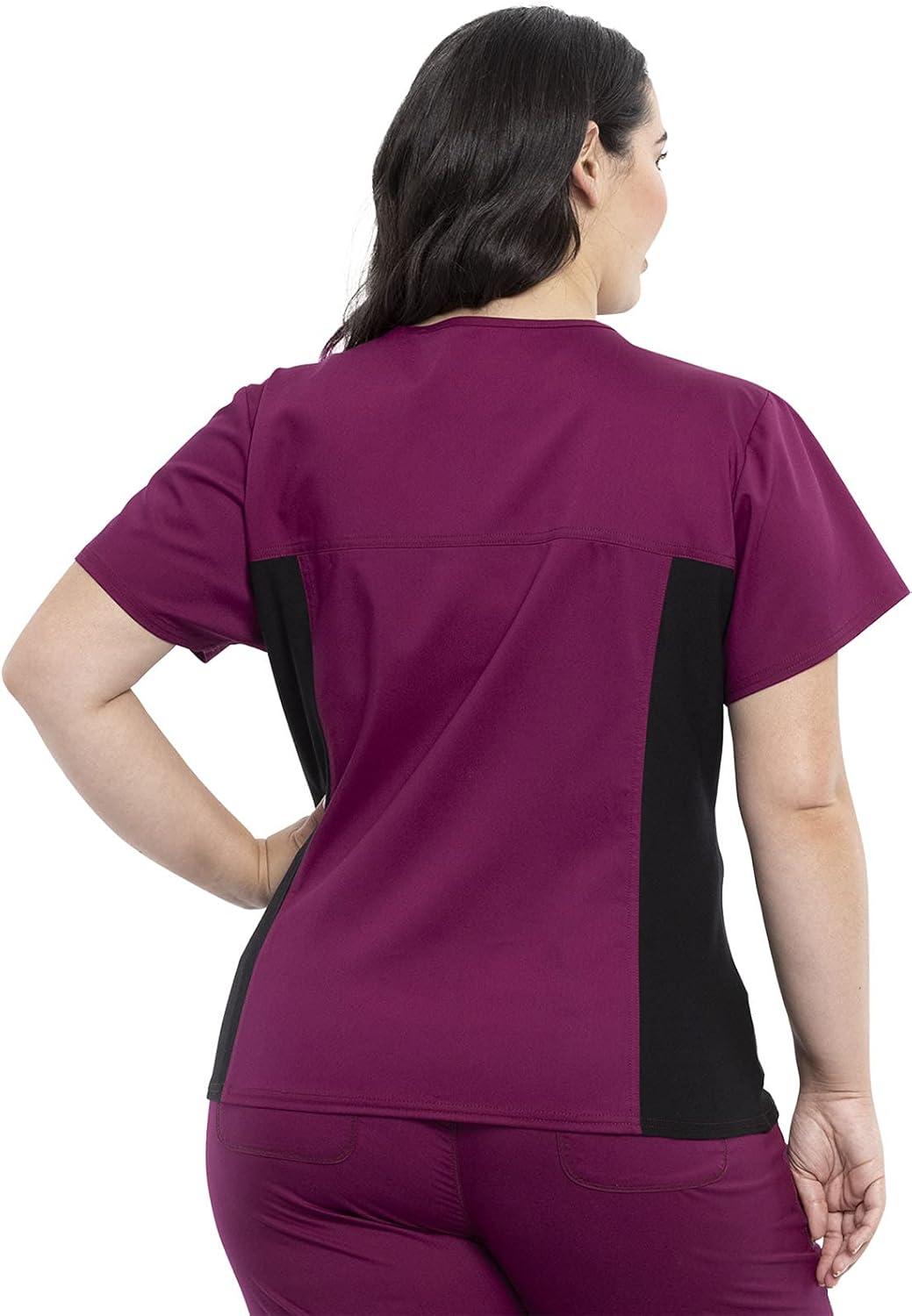 imageCherokee VNeck Knit Panel Scrub Top for Women Modern Classic Fit with Stretch Side Panels amp Kangaroo Pocket WW2875Wine