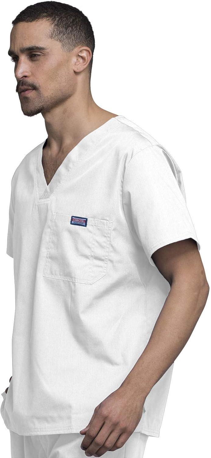 imageCherokee VNeck Mens Scrub Top with Chest Pocket Durable Fade Resistant and Easy CareWhite