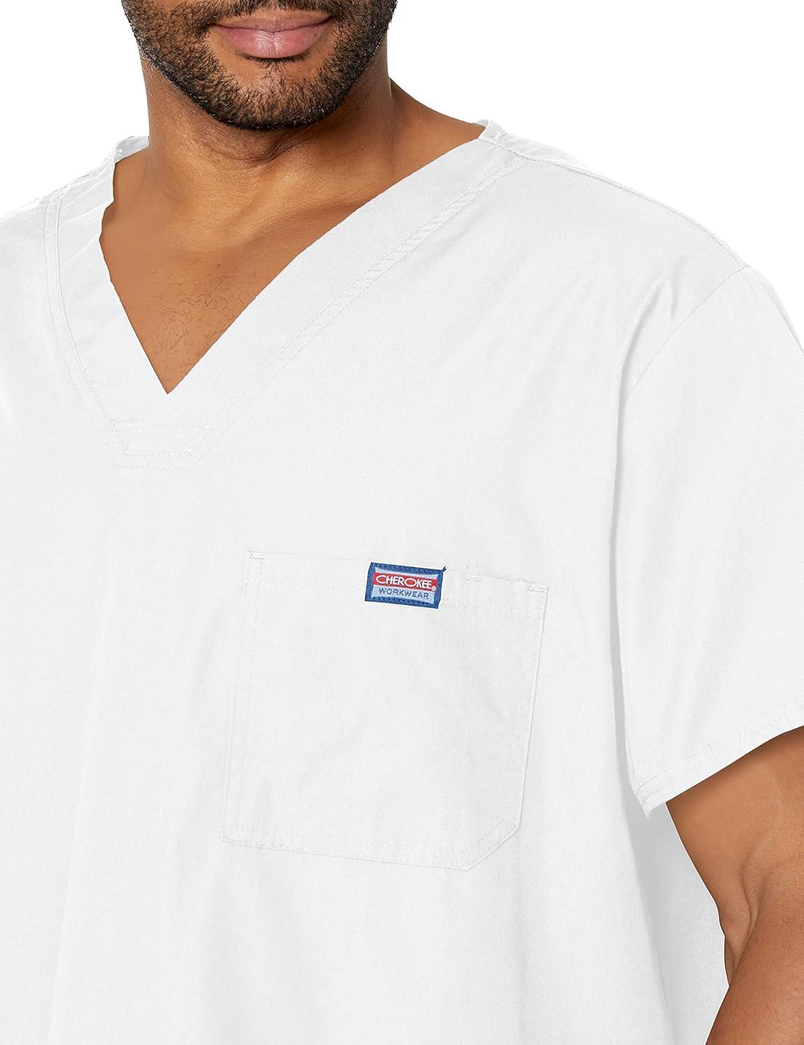 imageCherokee VNeck Mens Scrub Top with Chest Pocket Durable Fade Resistant and Easy CareWhite