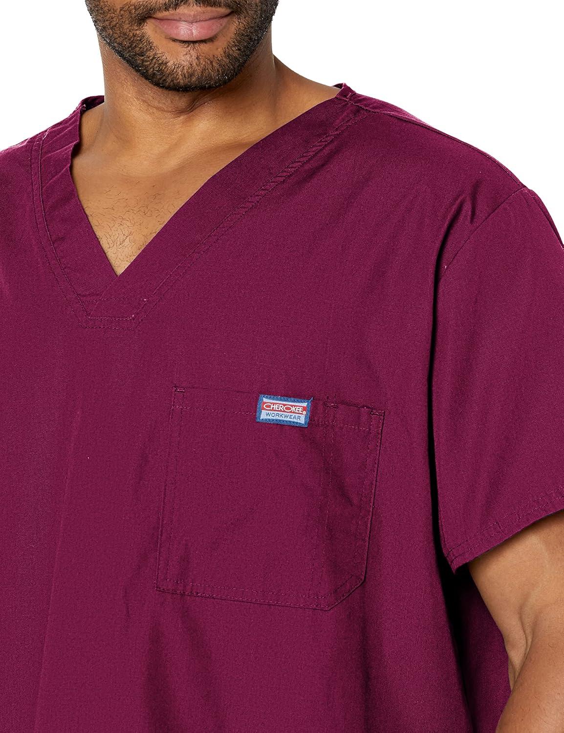 imageCherokee VNeck Mens Scrub Top with Chest Pocket Durable Fade Resistant and Easy CareWine