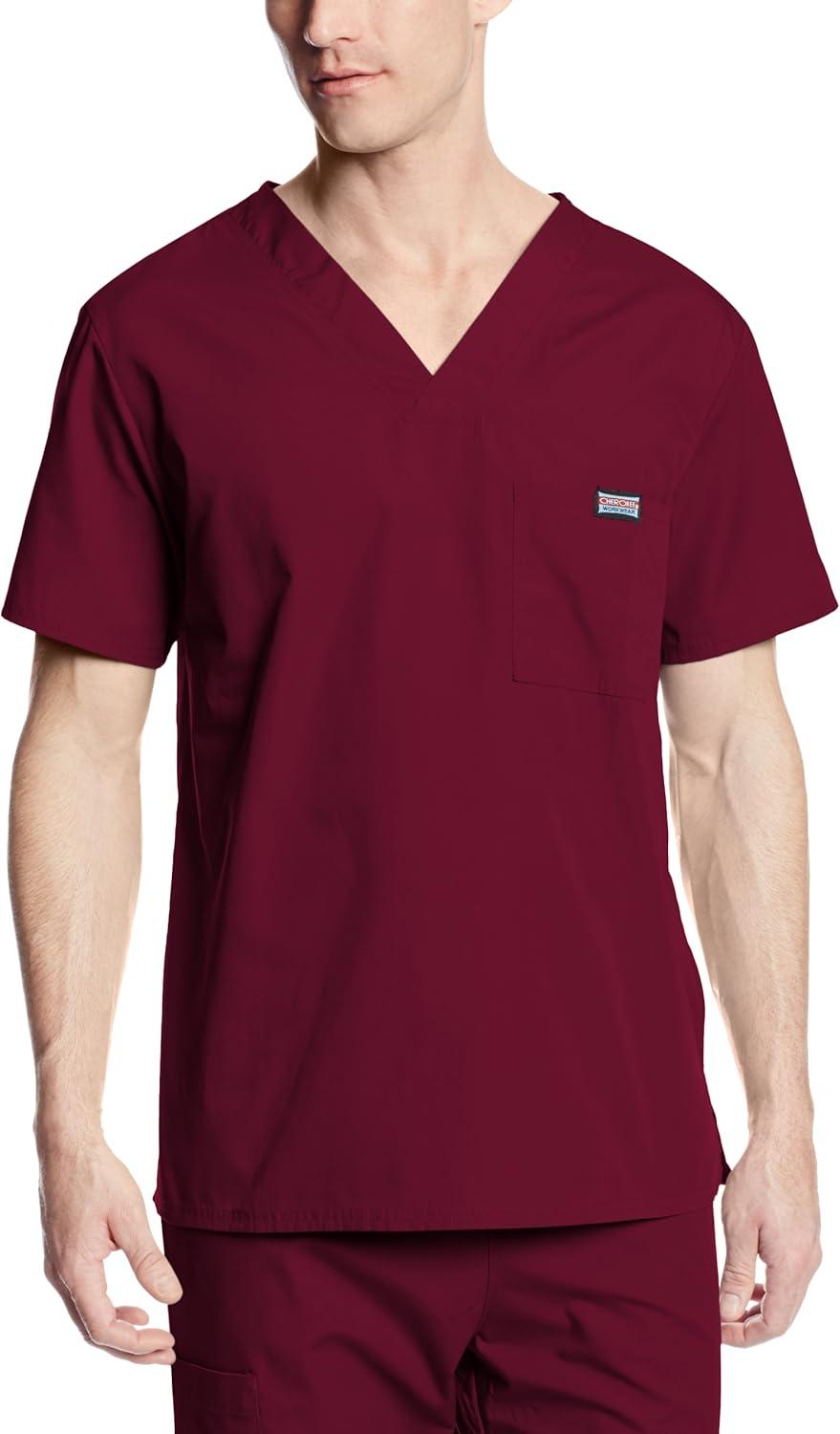 imageCherokee VNeck Mens Scrub Top with Chest Pocket Durable Fade Resistant and Easy CareWine