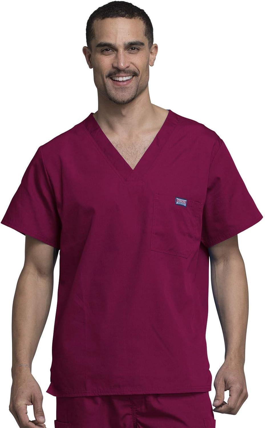 imageCherokee VNeck Mens Scrub Top with Chest Pocket Durable Fade Resistant and Easy CareWine