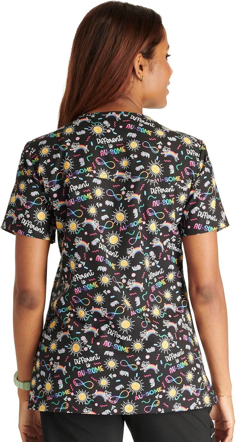 imageCherokee Women Scrub Tops VNeck Print Top with 2 Pockets Back Yoke Seam and Side Vents CK671Different is Ausome