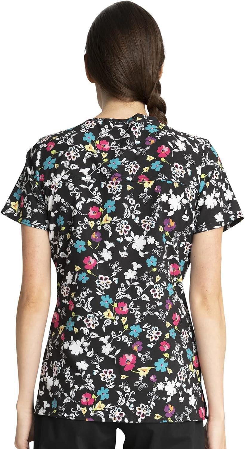 imageCherokee Women Scrub Tops VNeck Print Top with 2 Pockets Back Yoke Seam and Side Vents CK671Scroll for It