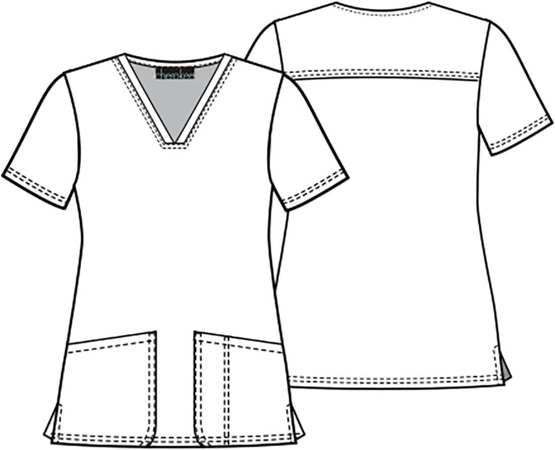 imageCherokee Women Scrub Tops VNeck Print Top with 2 Pockets Back Yoke Seam and Side Vents CK671Space Snacks