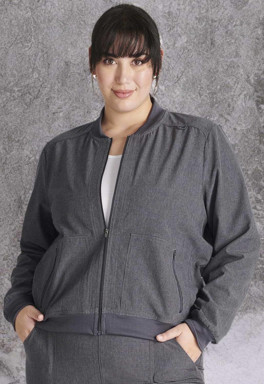 imageCherokee Women Scrubs Jacket Zip Front Bomber CK349AHeather Pewter