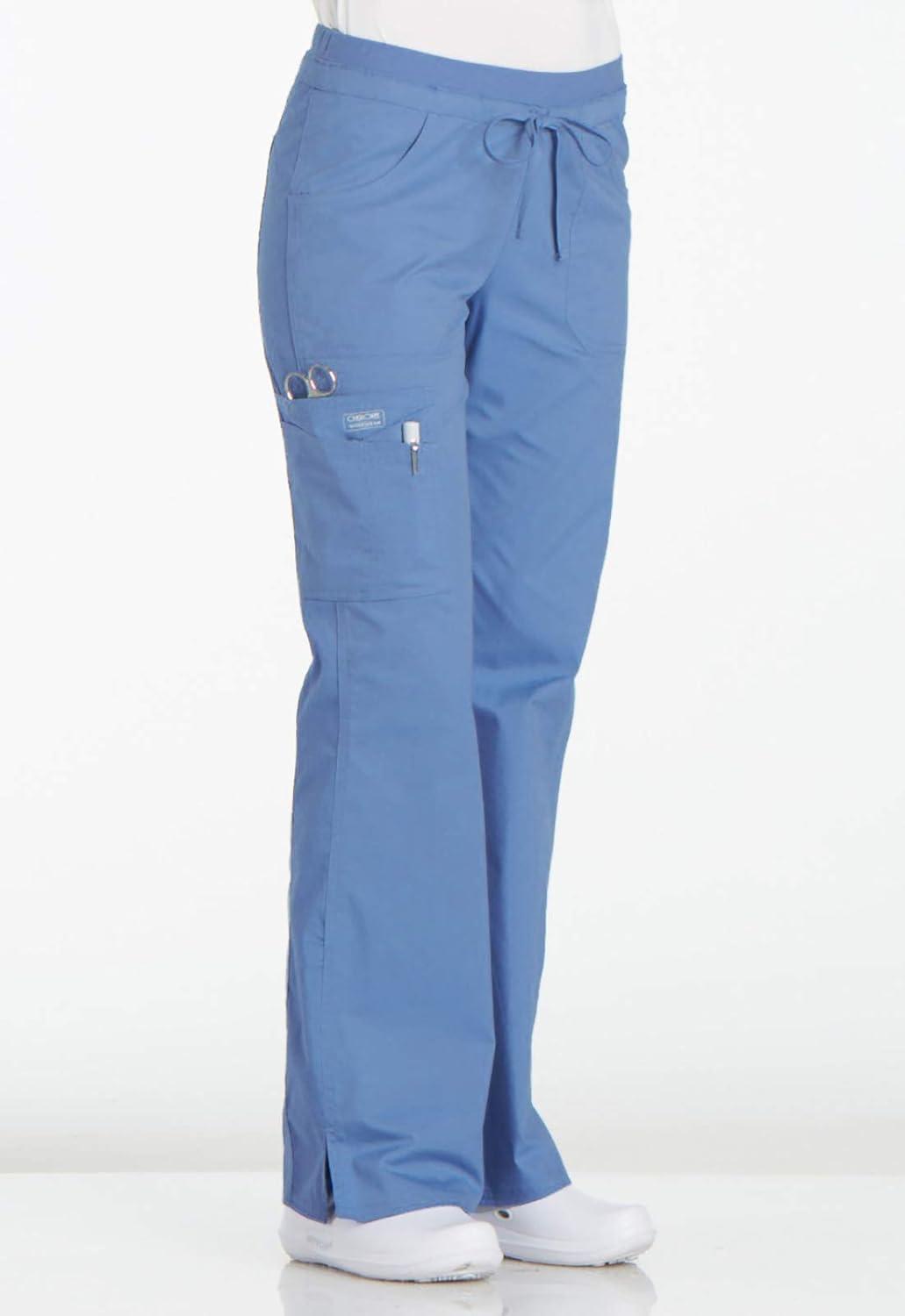 imageCherokee Women Scrubs Pants Low Rise Flare Leg Bottoms Adjustable Drawstring with 6 Pockets 24001Ciel