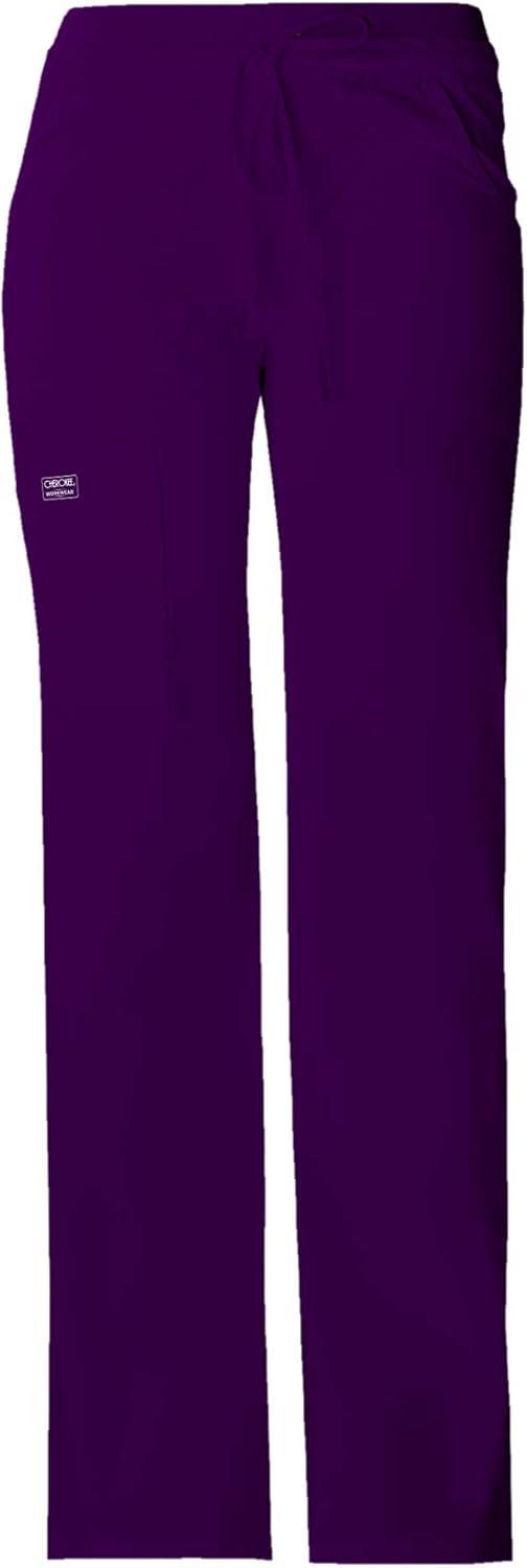 imageCherokee Women Scrubs Pants Low Rise Flare Leg Bottoms Adjustable Drawstring with 6 Pockets 24001Eggplant