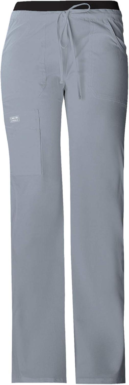 imageCherokee Women Scrubs Pants Low Rise Flare Leg Bottoms Adjustable Drawstring with 6 Pockets 24001Grey