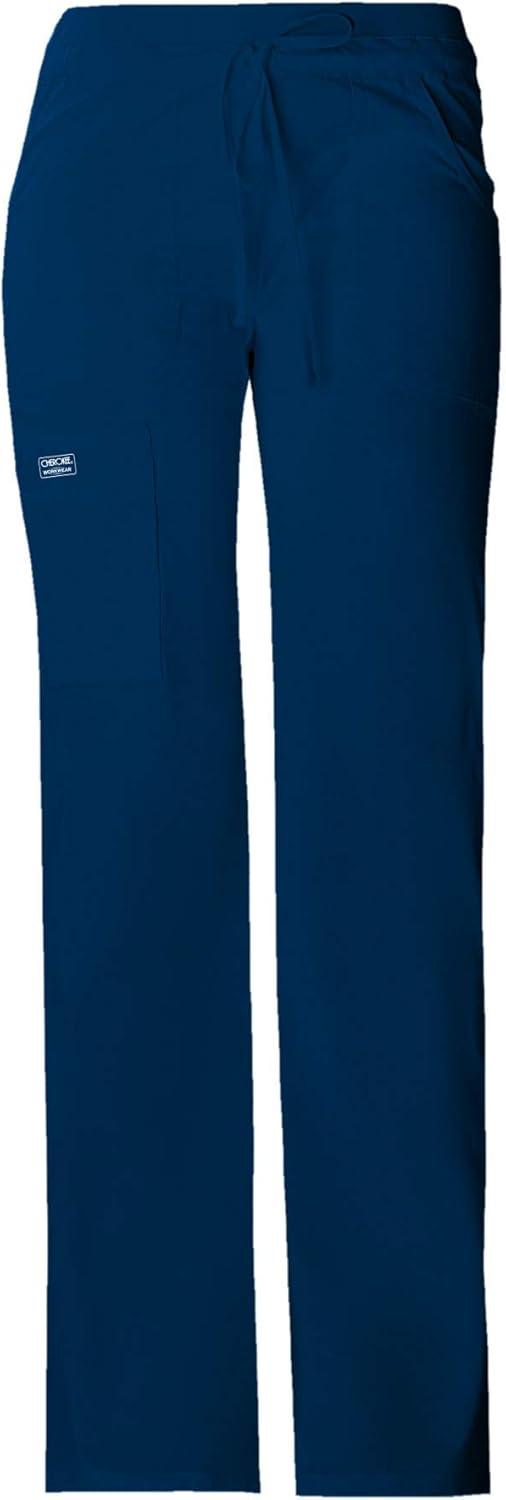 imageCherokee Women Scrubs Pants Low Rise Flare Leg Bottoms Adjustable Drawstring with 6 Pockets 24001Navy