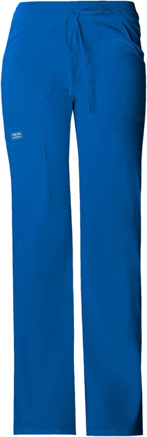 imageCherokee Women Scrubs Pants Low Rise Flare Leg Bottoms Adjustable Drawstring with 6 Pockets 24001Royal