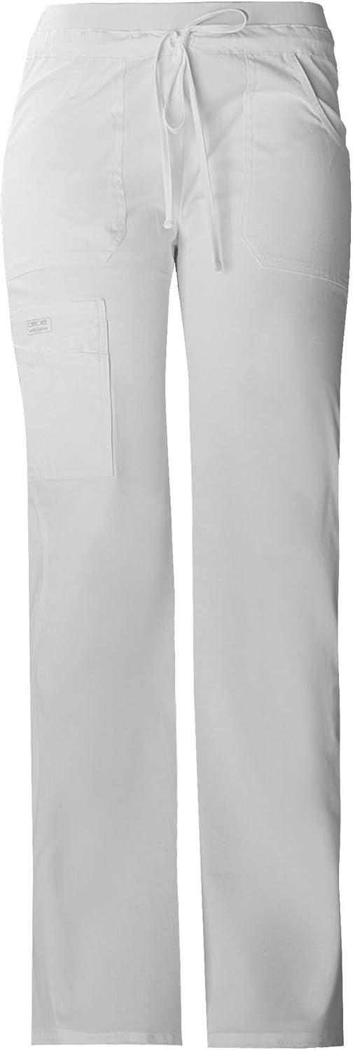 imageCherokee Women Scrubs Pants Low Rise Flare Leg Bottoms Adjustable Drawstring with 6 Pockets 24001White