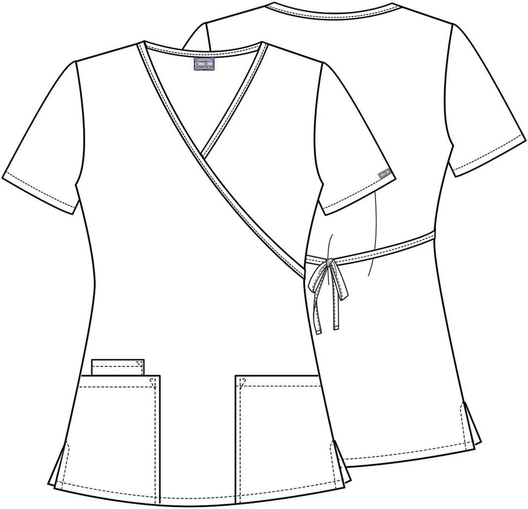 imageCherokee Women Scrubs Top Workwear Originals Mock Wrap Tunic 4801Pewter
