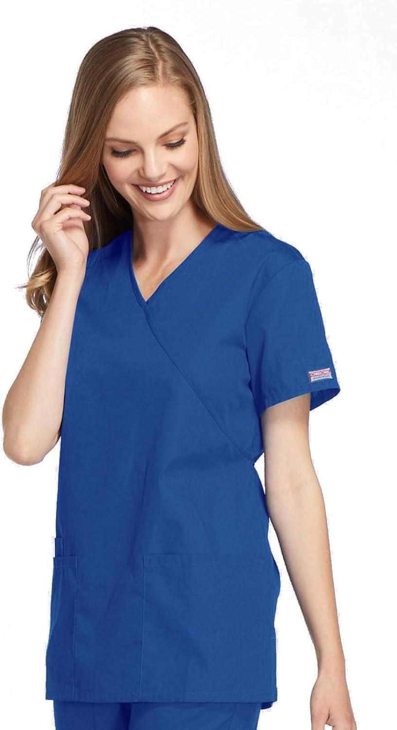 imageCherokee Women Scrubs Top Workwear Originals Mock Wrap Tunic 4801Royal