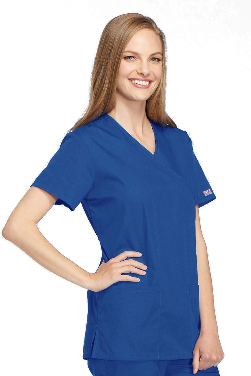 imageCherokee Women Scrubs Top Workwear Originals Mock Wrap Tunic 4801Royal