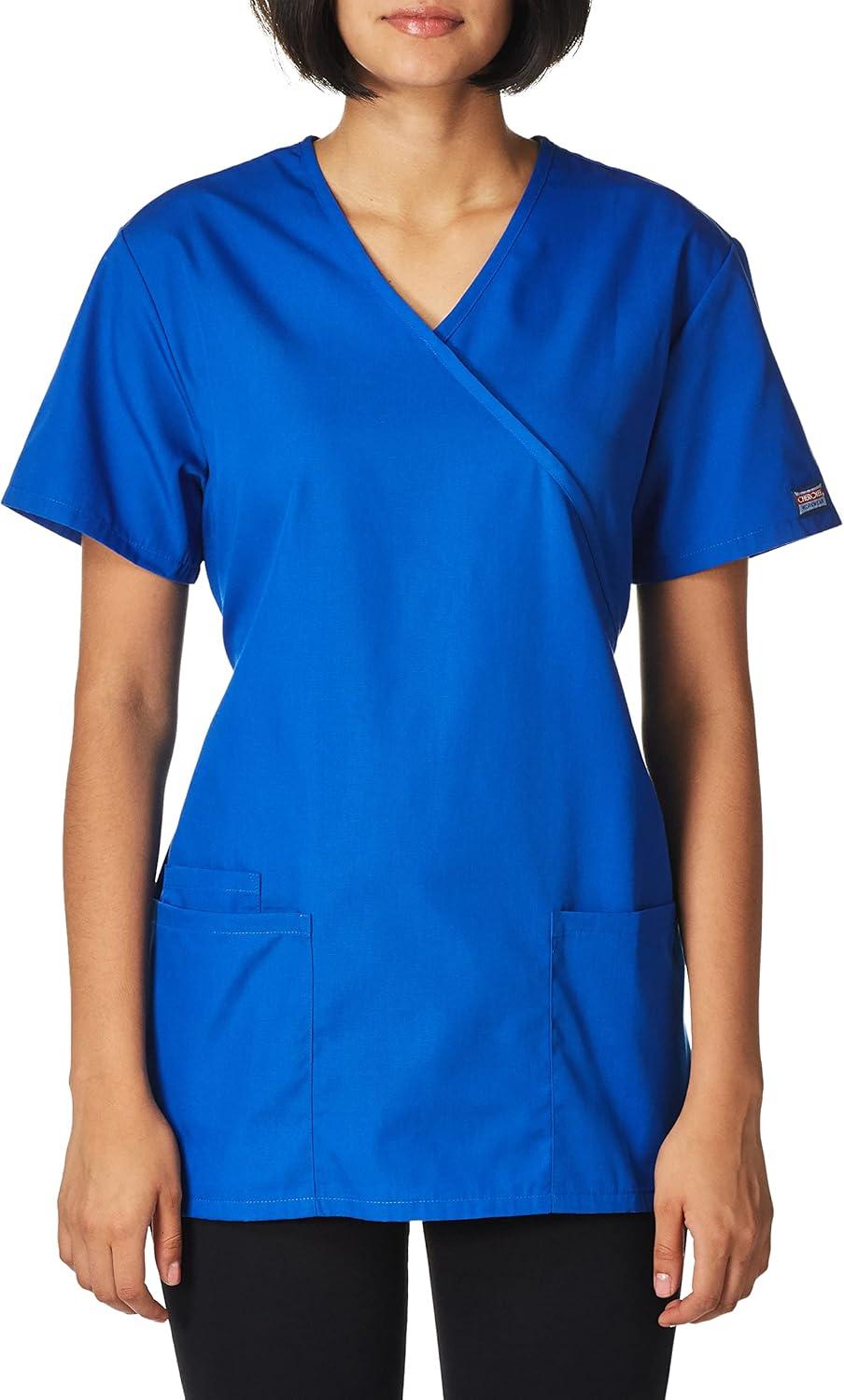 imageCherokee Women Scrubs Top Workwear Originals Mock Wrap Tunic 4801Royal