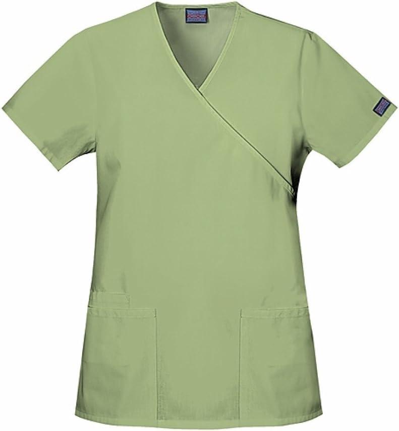 imageCherokee Women Scrubs Top Workwear Originals Mock Wrap Tunic 4801Sage Green