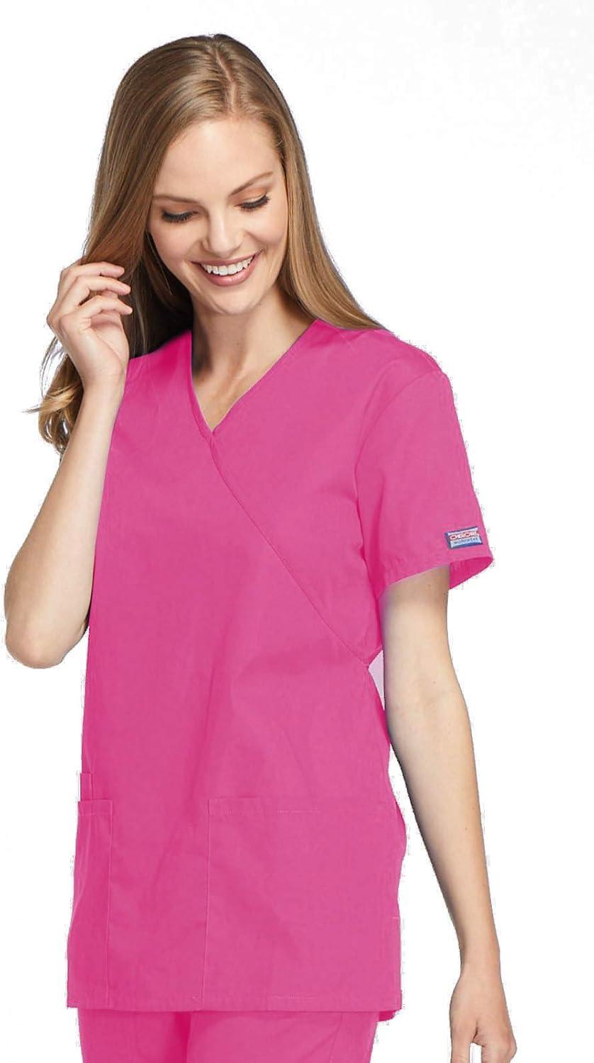 imageCherokee Women Scrubs Top Workwear Originals Mock Wrap Tunic 4801Shocking Pink
