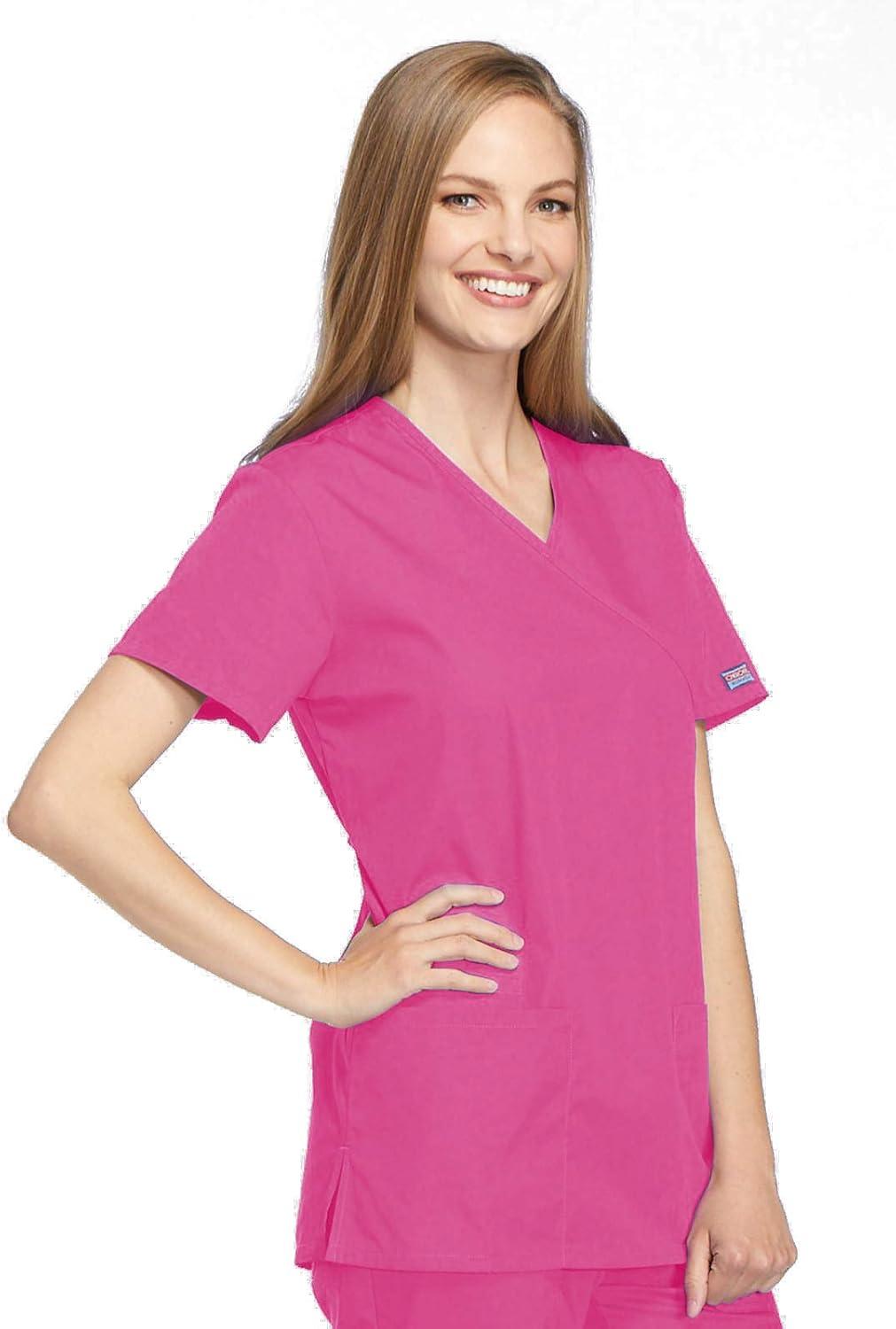 imageCherokee Women Scrubs Top Workwear Originals Mock Wrap Tunic 4801Shocking Pink