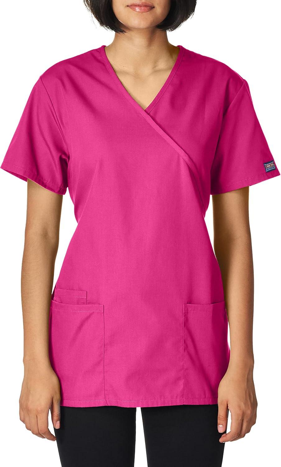 imageCherokee Women Scrubs Top Workwear Originals Mock Wrap Tunic 4801Shocking Pink