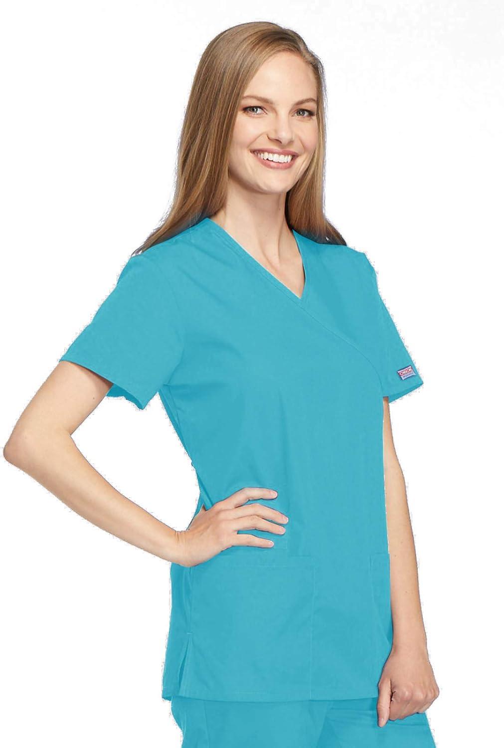 imageCherokee Women Scrubs Top Workwear Originals Mock Wrap Tunic 4801Turquoise
