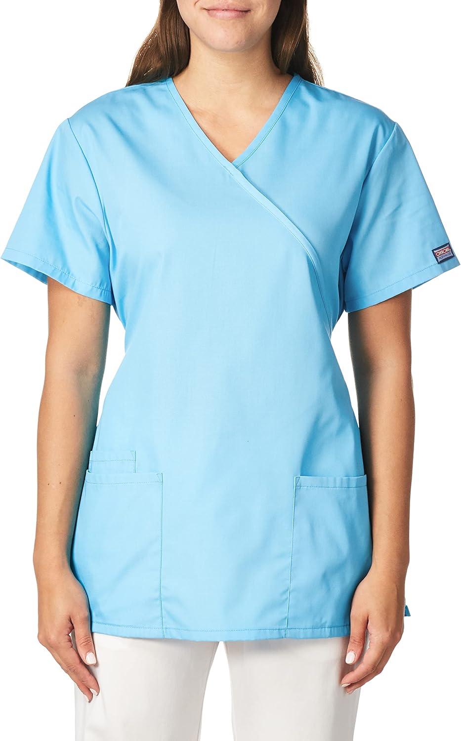 imageCherokee Women Scrubs Top Workwear Originals Mock Wrap Tunic 4801Turquoise