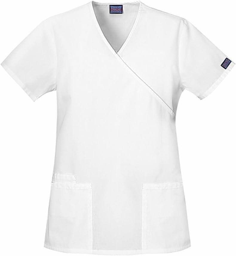 imageCherokee Women Scrubs Top Workwear Originals Mock Wrap Tunic 4801White