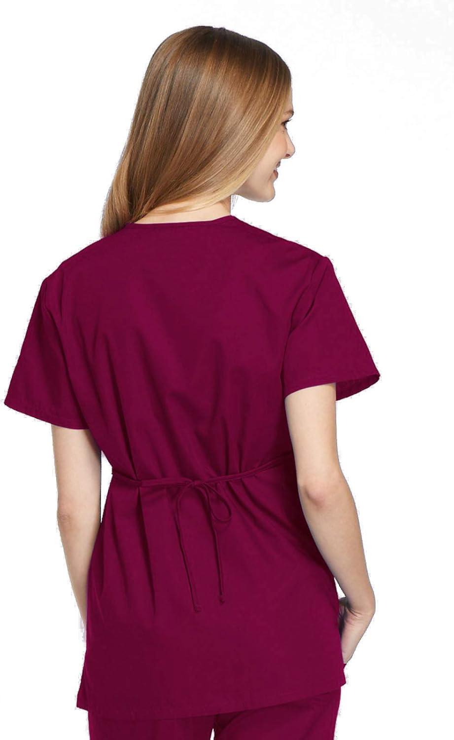 imageCherokee Women Scrubs Top Workwear Originals Mock Wrap Tunic 4801Wine