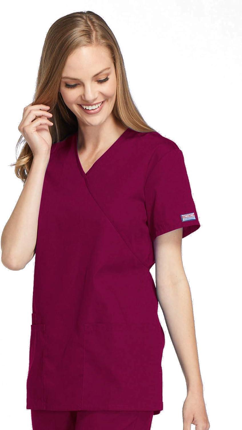 imageCherokee Women Scrubs Top Workwear Originals Mock Wrap Tunic 4801Wine
