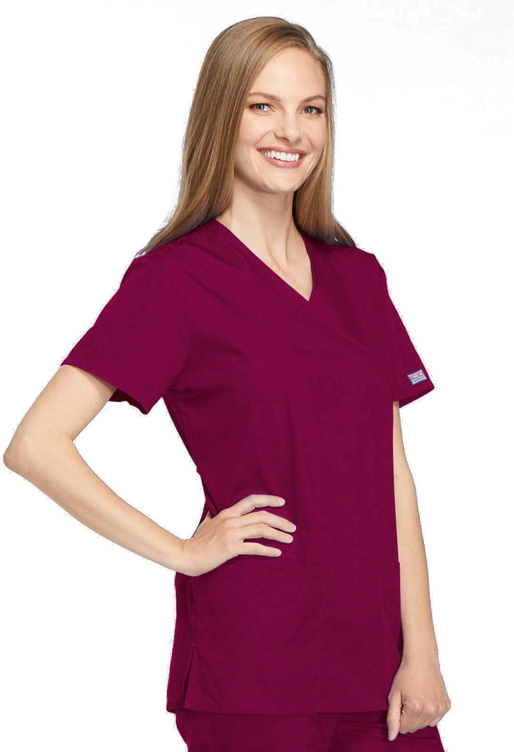imageCherokee Women Scrubs Top Workwear Originals Mock Wrap Tunic 4801Wine