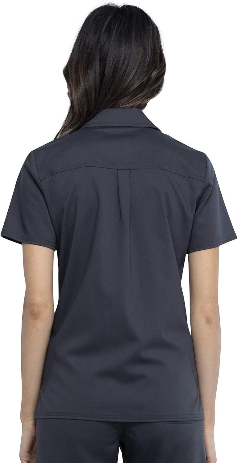 imageCherokee Women Scrubs Top Workwear Revolution Hidden Snap Front Collar WW669Pewter