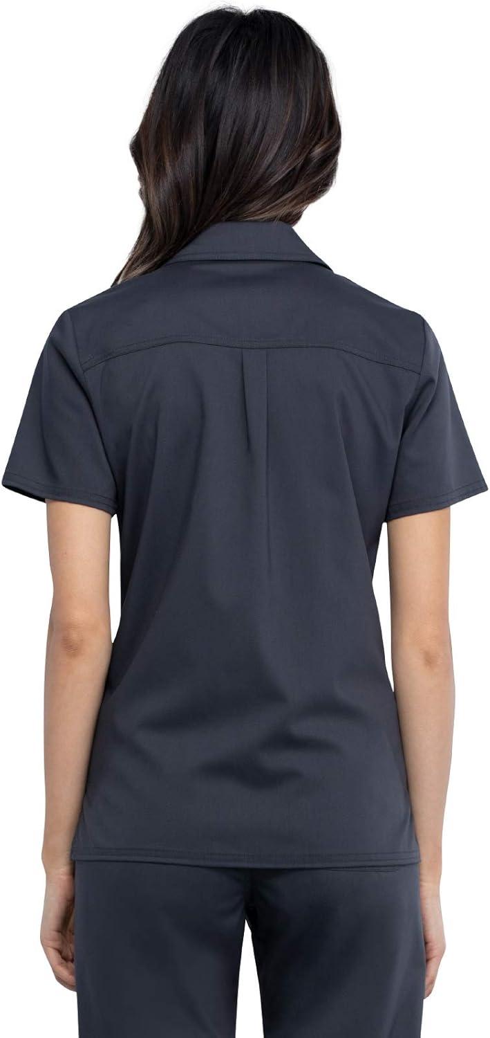 imageCherokee Women Scrubs Top Workwear Revolution Hidden Snap Front Collar WW669Pewter
