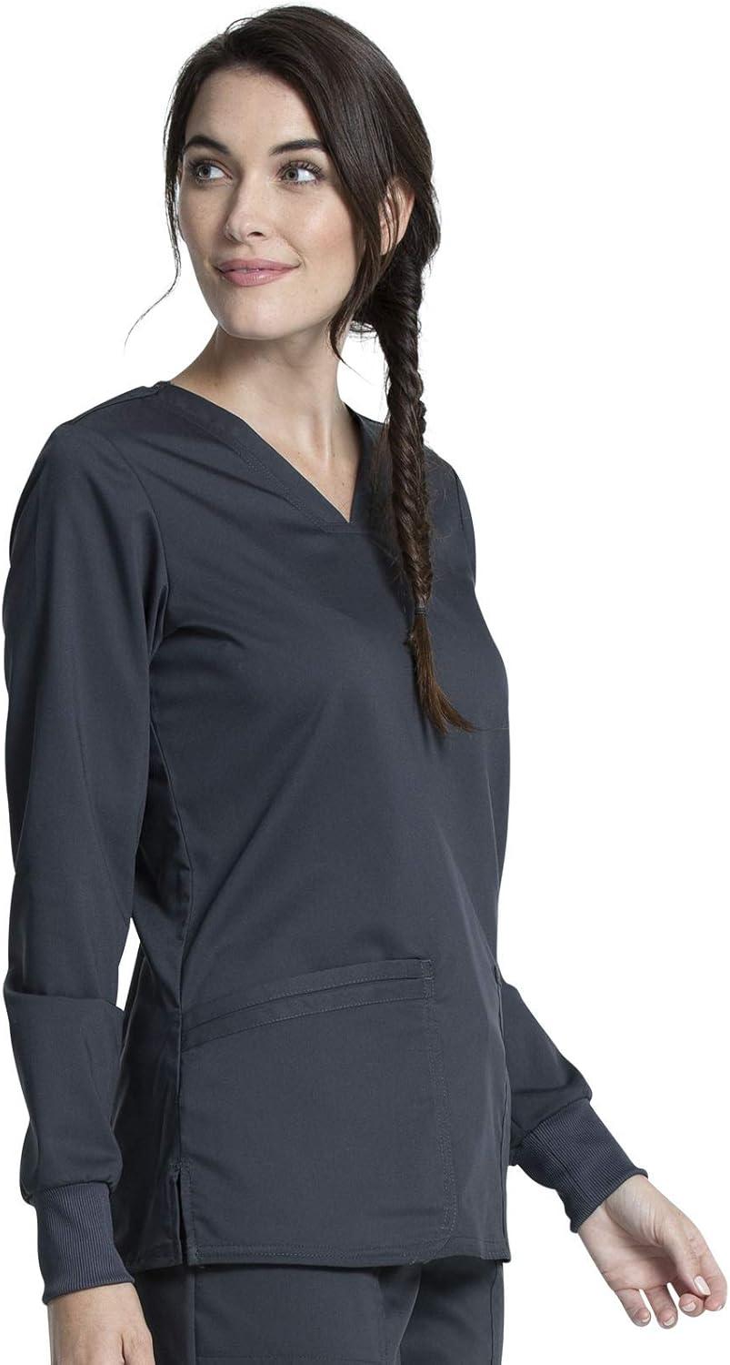 imageCherokee Women Scrubs Top Workwear Revolution Tech Long Sleeve VNeck WW855ABPewter