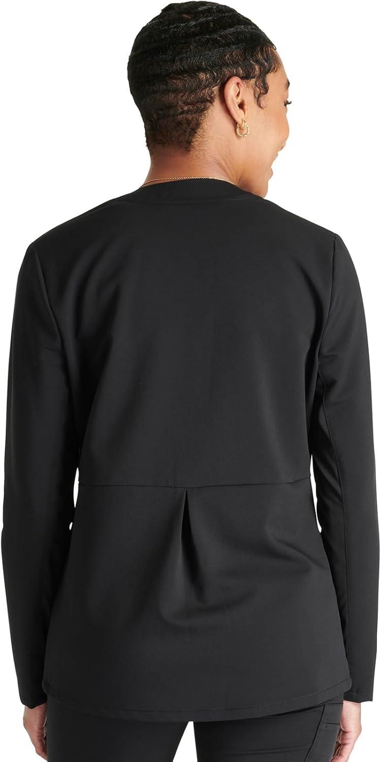 imageCherokee Women Zip Scrub Jacket with 2 Pockets and Shirttail Hem Knit Sleeve CK356ABlack