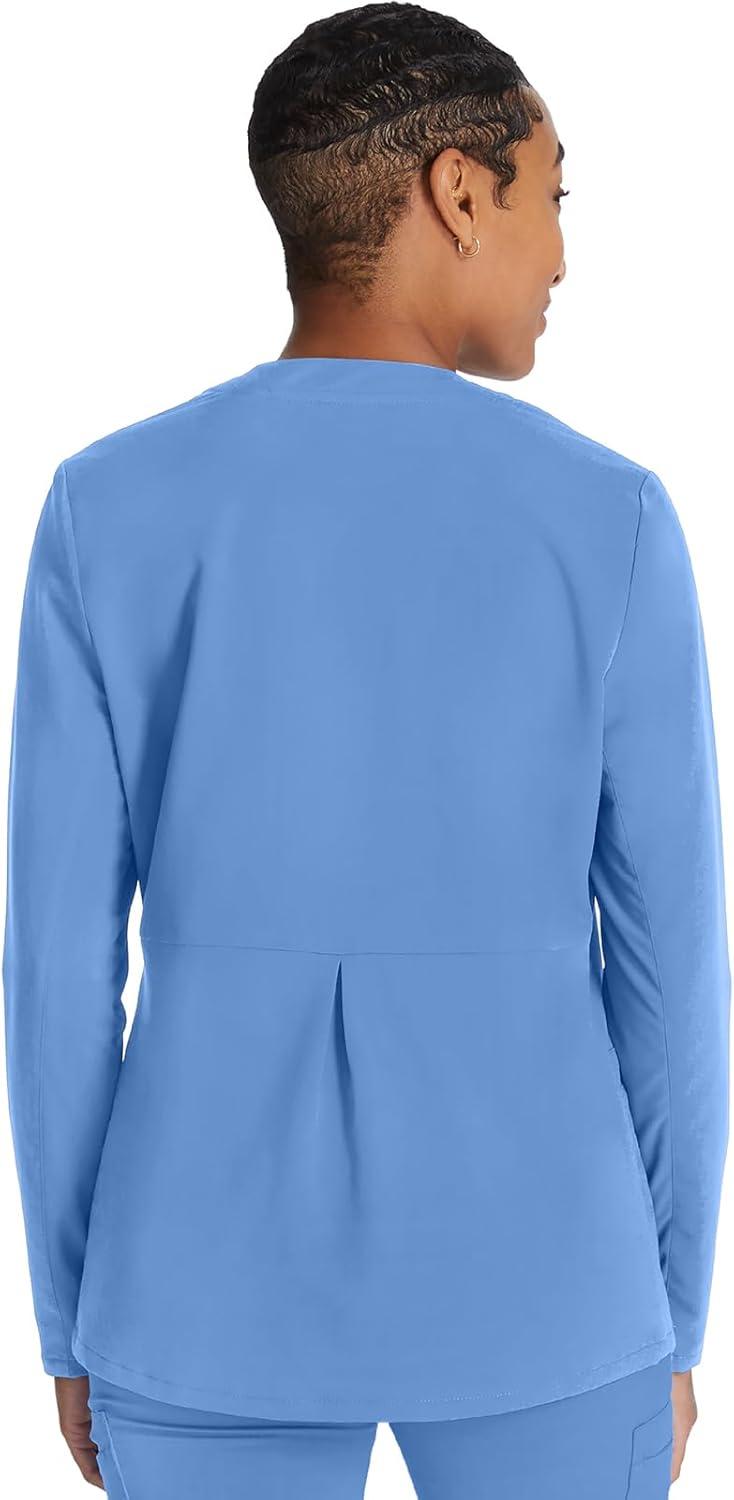 imageCherokee Women Zip Scrub Jacket with 2 Pockets and Shirttail Hem Knit Sleeve CK356ACiel