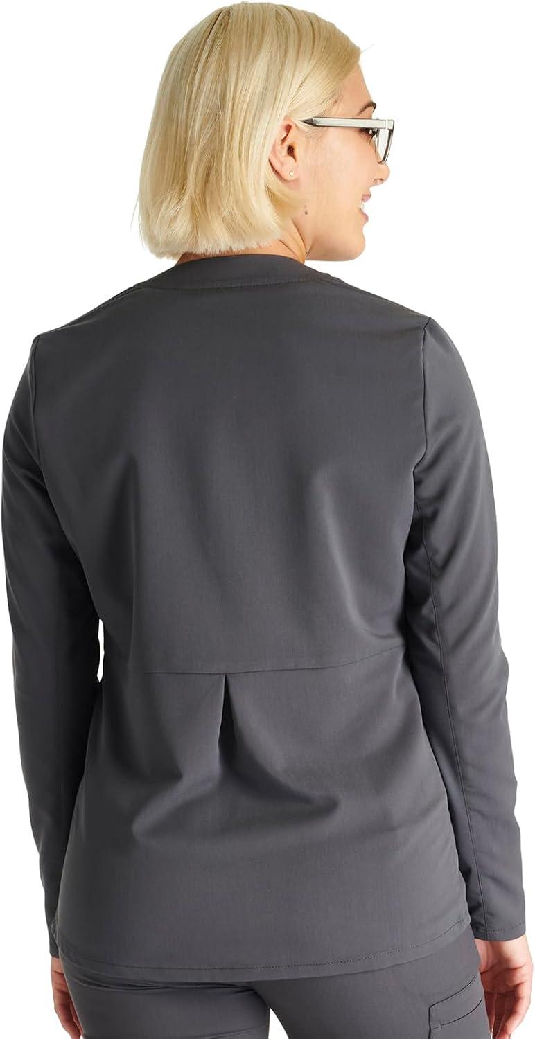 imageCherokee Women Zip Scrub Jacket with 2 Pockets and Shirttail Hem Knit Sleeve CK356APewter