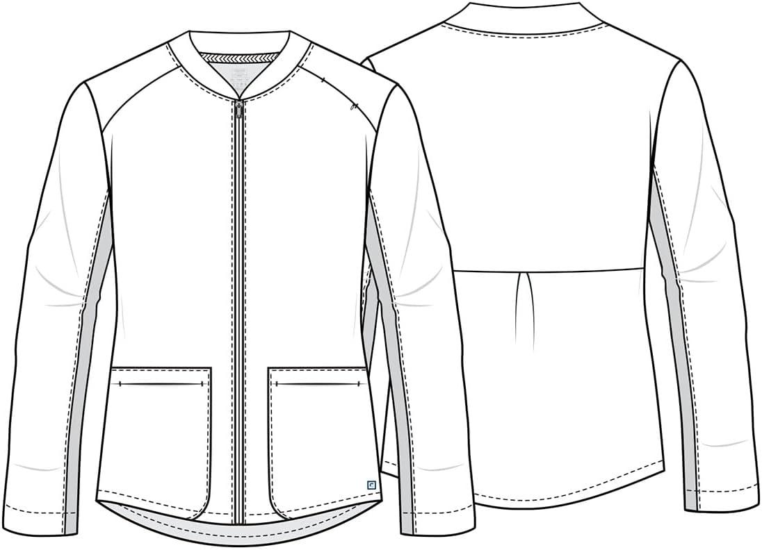imageCherokee Women Zip Scrub Jacket with 2 Pockets and Shirttail Hem Knit Sleeve CK356APewter