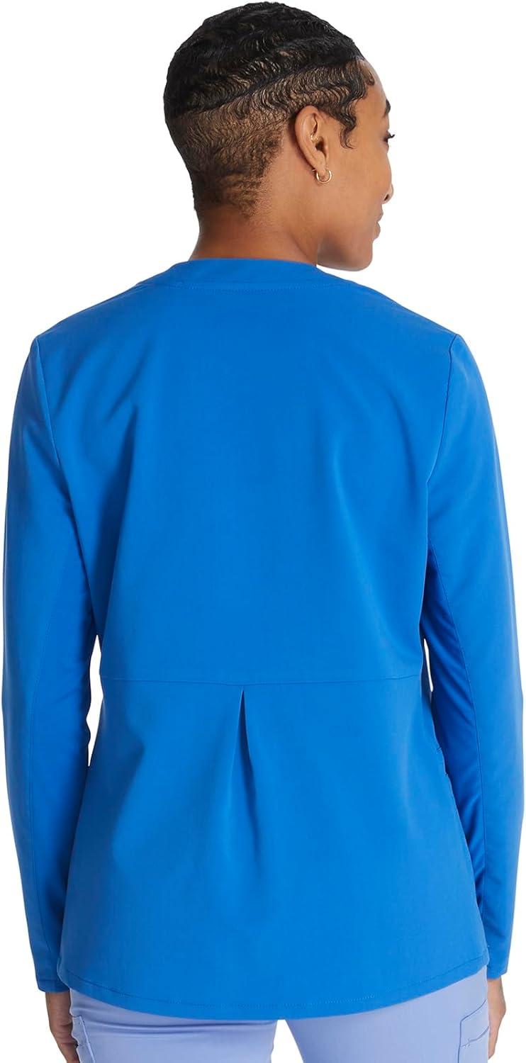 imageCherokee Women Zip Scrub Jacket with 2 Pockets and Shirttail Hem Knit Sleeve CK356ARoyal