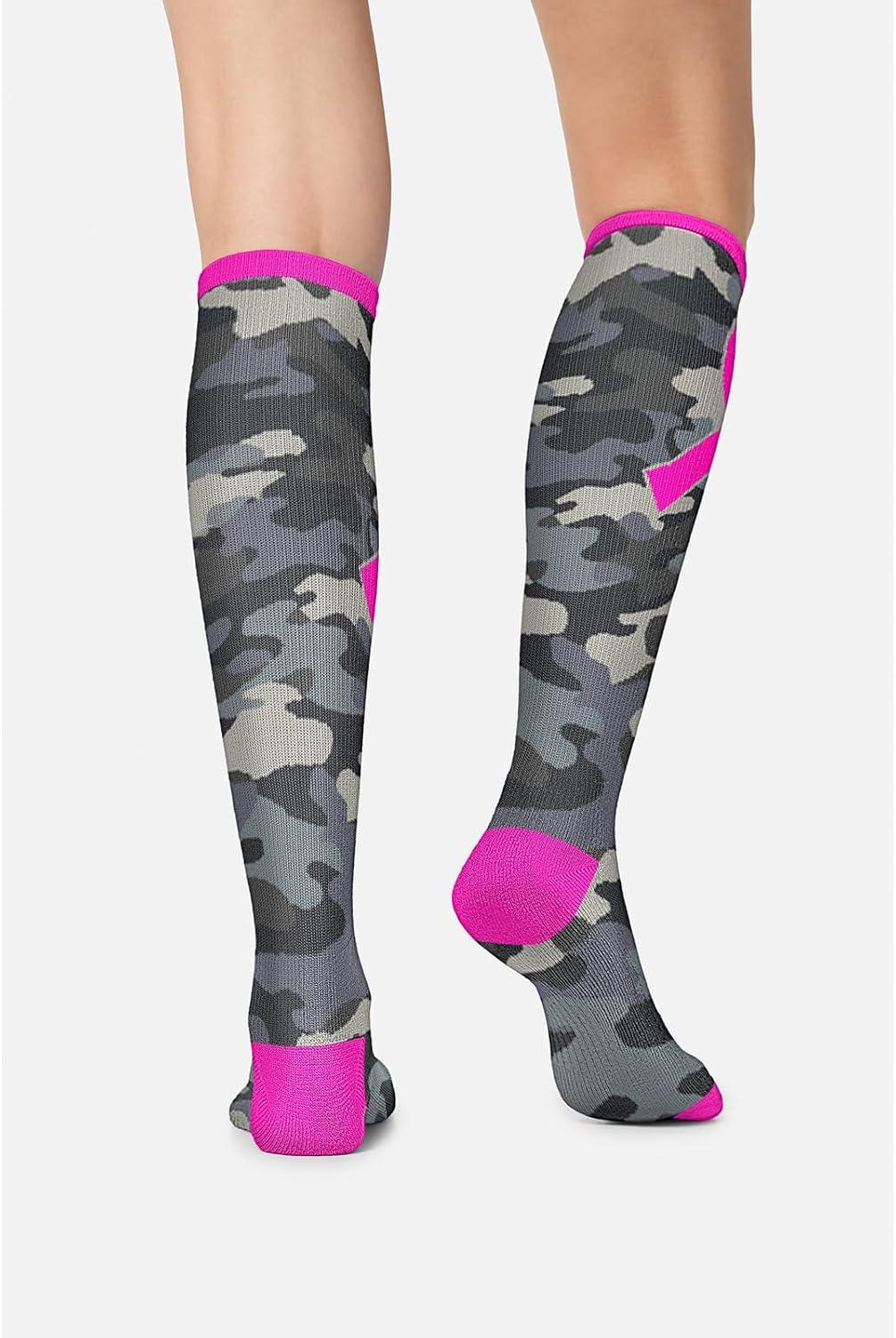 imageCherokee Womens 1015mmHg Compression Socks Fun Print Knee Highs with Light Support Soft Feel PRINTSUPPORTCamo Pink Ribbon
